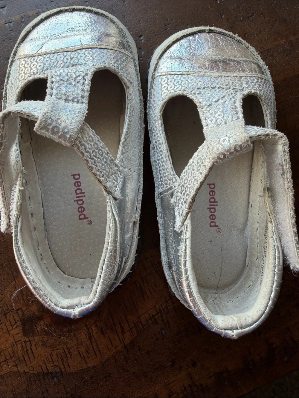 pediped Iridescent Silver Mary Jane Toddler Shoes